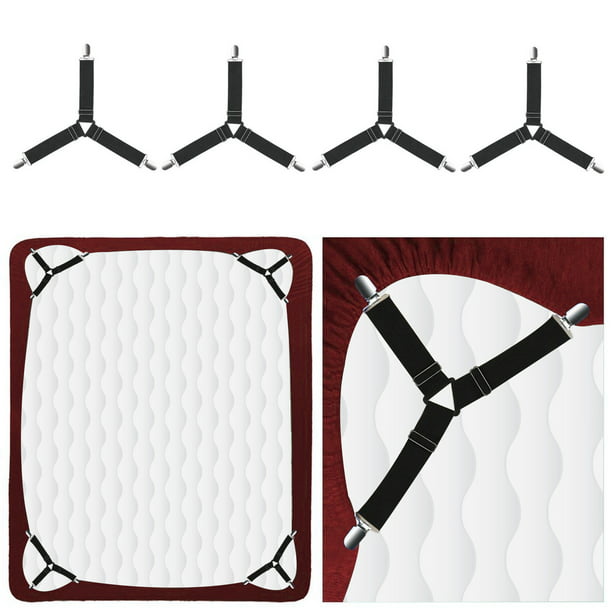 4Pcs Bed Suspender Strap Mattress Fastener Holder Triangle Grippers Sheet Clip